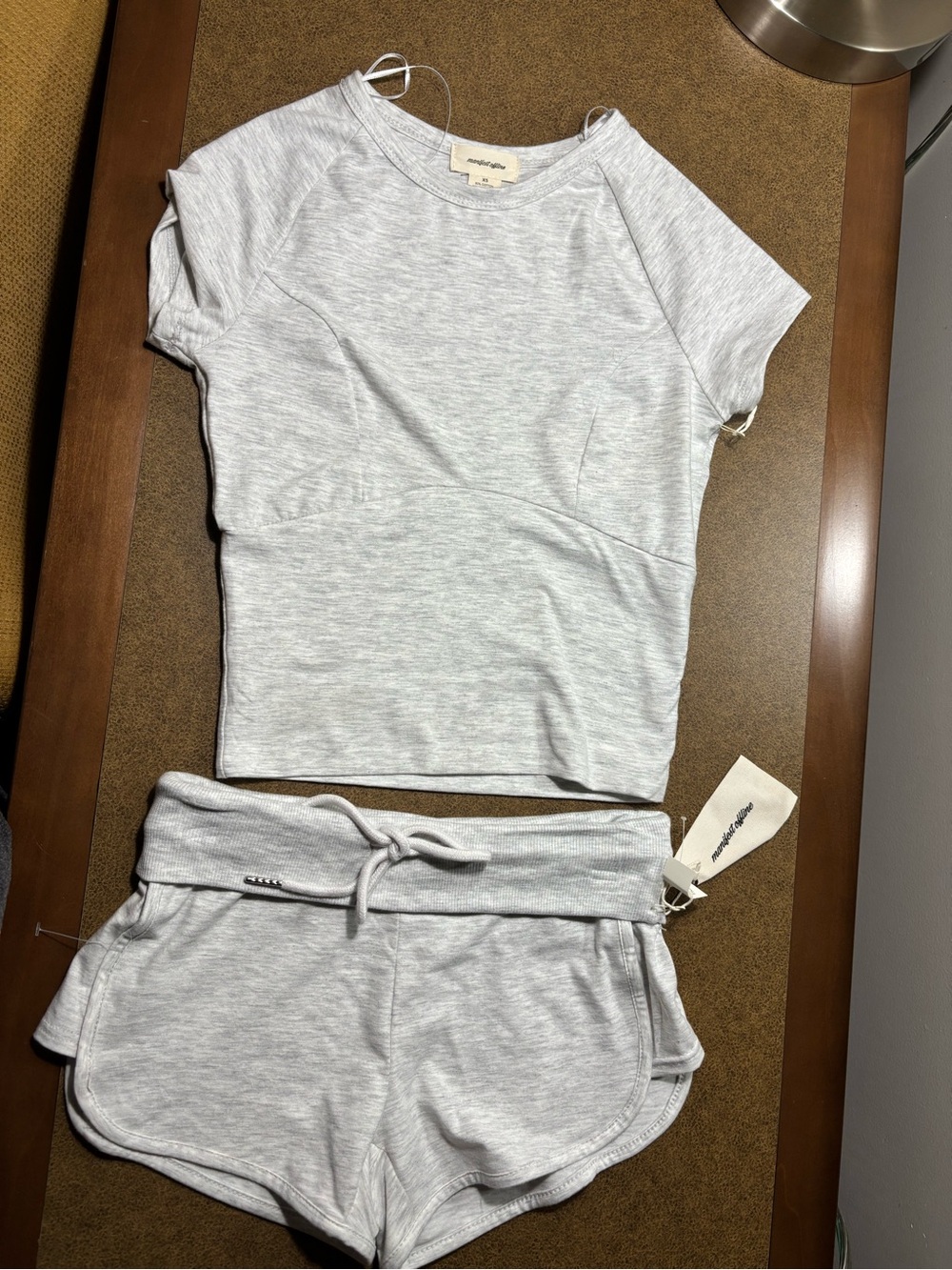 Splendid Women Heather Gray Short Sleeve Top & Drawstring Shorts Set